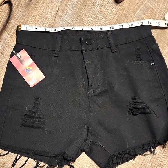 Pants - Black Distressed Junior Shorts
